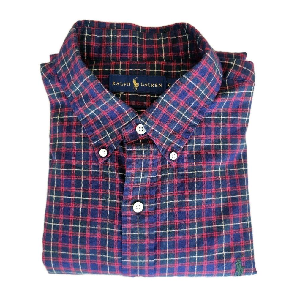 Ralph Lauren Shirt Men XLRed Blue Button Up Reguler Fit Dress Tartan Plaid